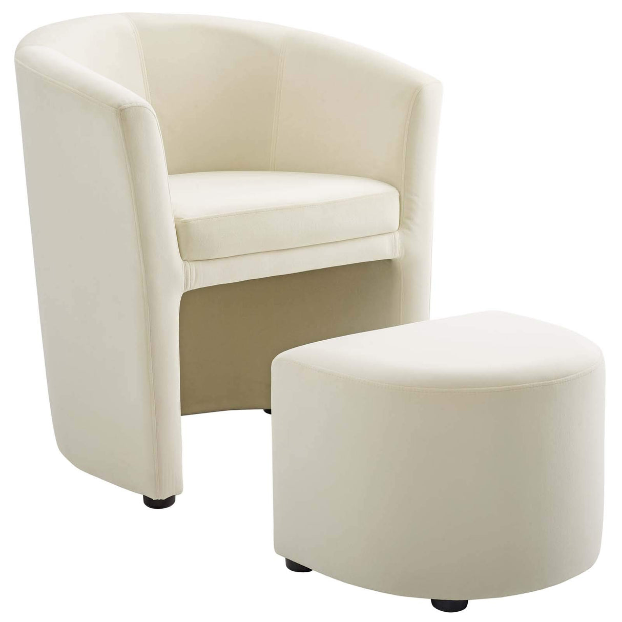 Divulge Performance Velvet Armchair and Ottoman Set in Ivory
