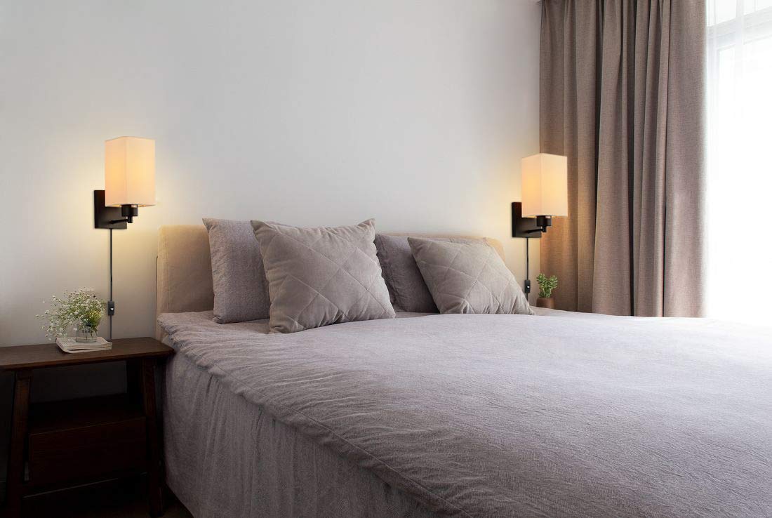 Plug in Wall Sconce Set of 2, Rustic Wall Lamp with Plug-in Cord and On/Off Toggle Switch