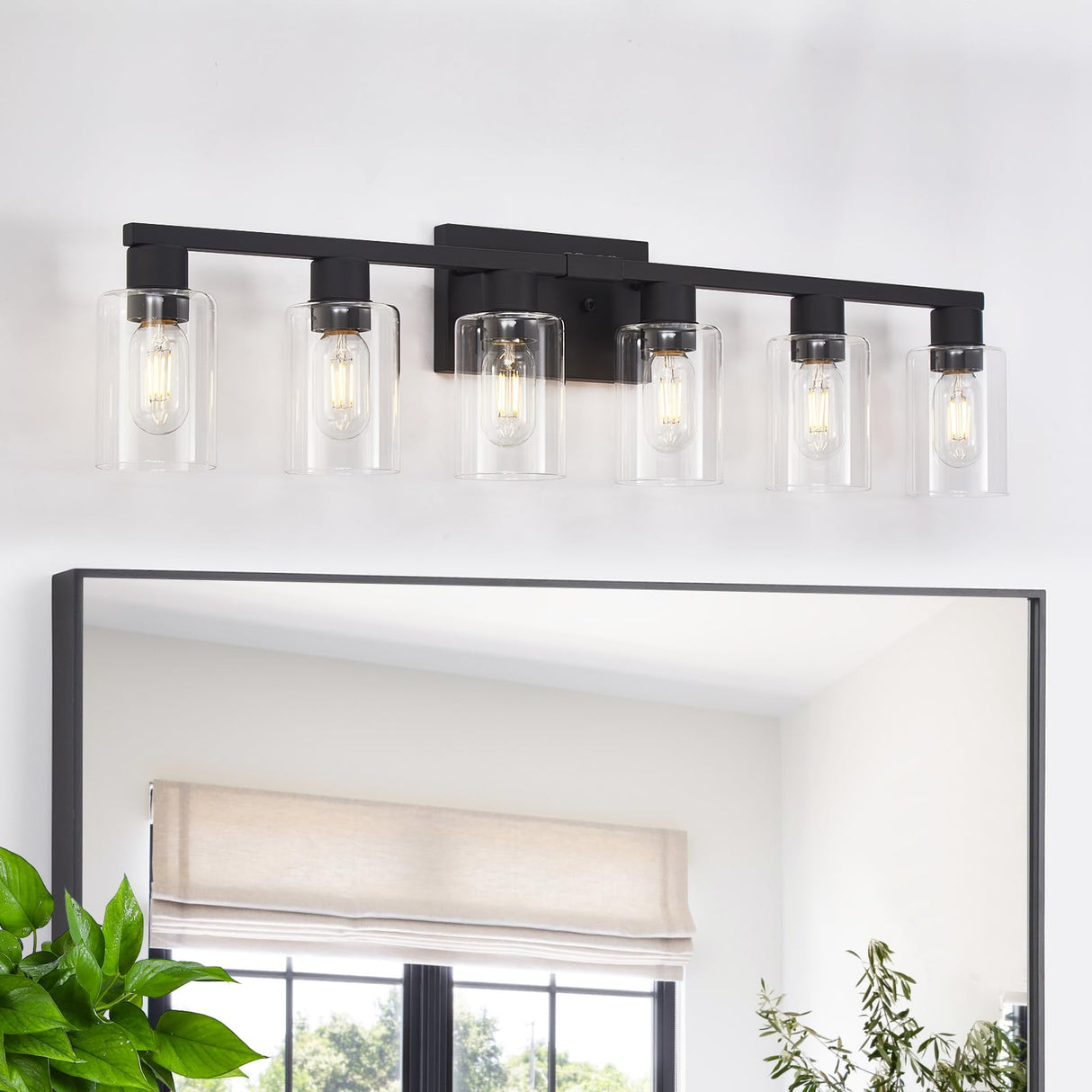 Black Bathroom Light Fixtures, 6-Light Bathroom Lighting Fixtures Over Mirror