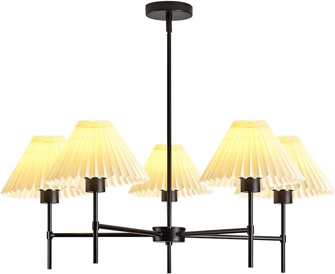 Chandelier Light Fixture, 5-Lights Mid Century Chandelier With Shades For Dining Room