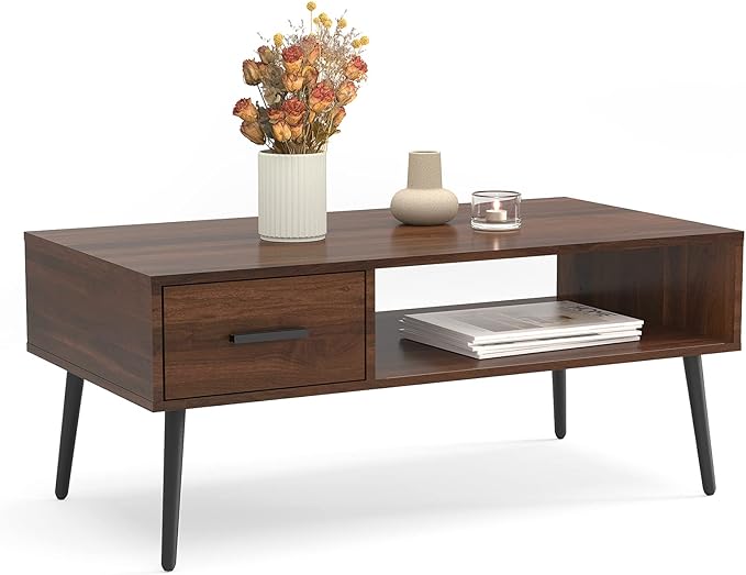 Coffee Table, Mid Century Modern Center Table for Living Room with Storage
