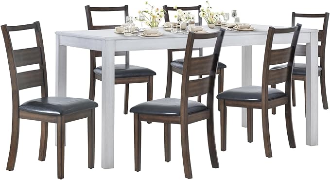 Wooden Dining Table Set, Mid Century Modern Rectangle Wooden Kitchen Table and PU