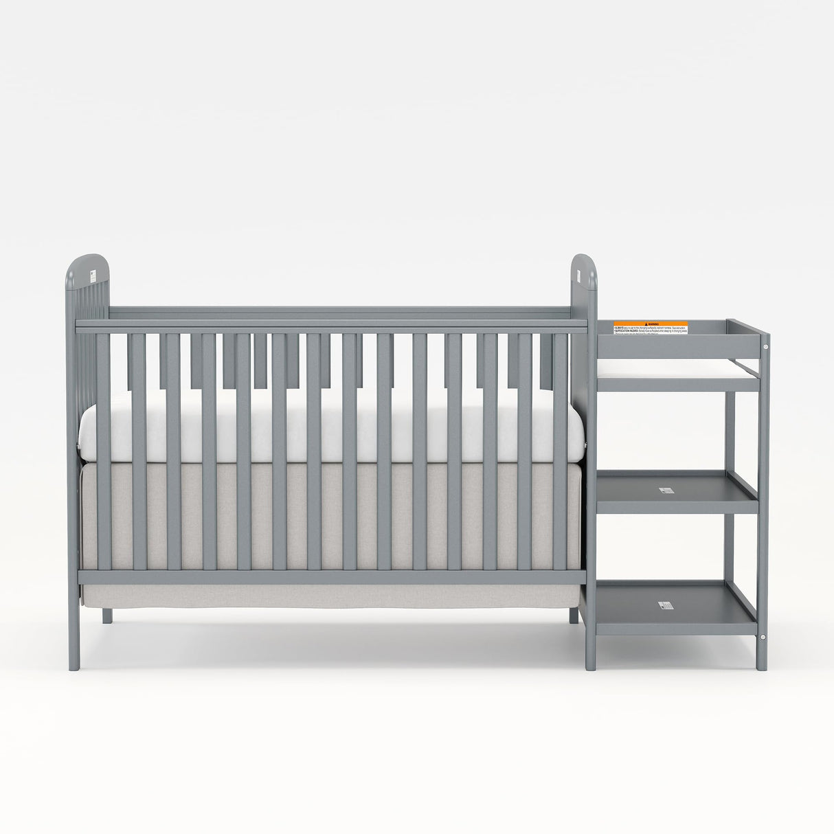 3-in-1 Baby Crib with Changing Table Combo, Wood Full Size Cribs Convertible Toddler Bed and Daybed with Storage Space for Nursery Furniture, 3 Mattress Height, Non-Toxic Finish (Storm Grey)