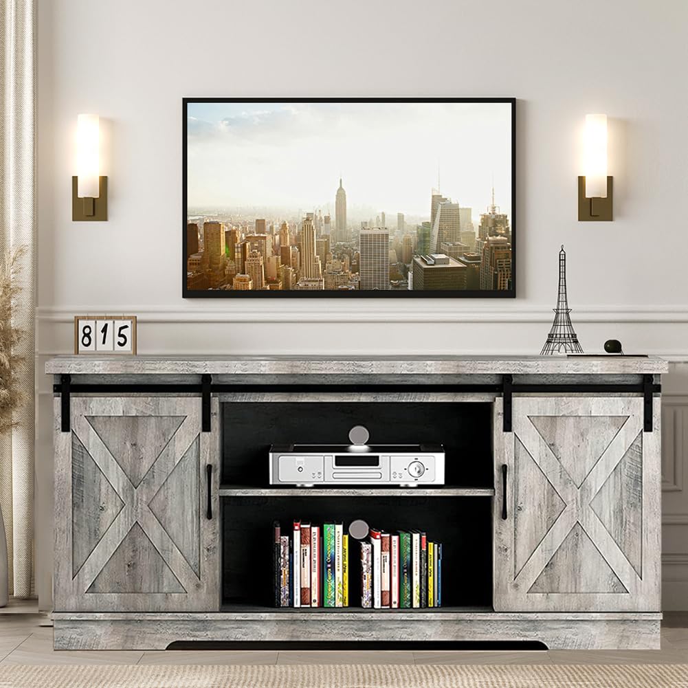 Farmhouse TV Stand for 65 Inch TV Entertainment Center TV Media Console Cabinet,