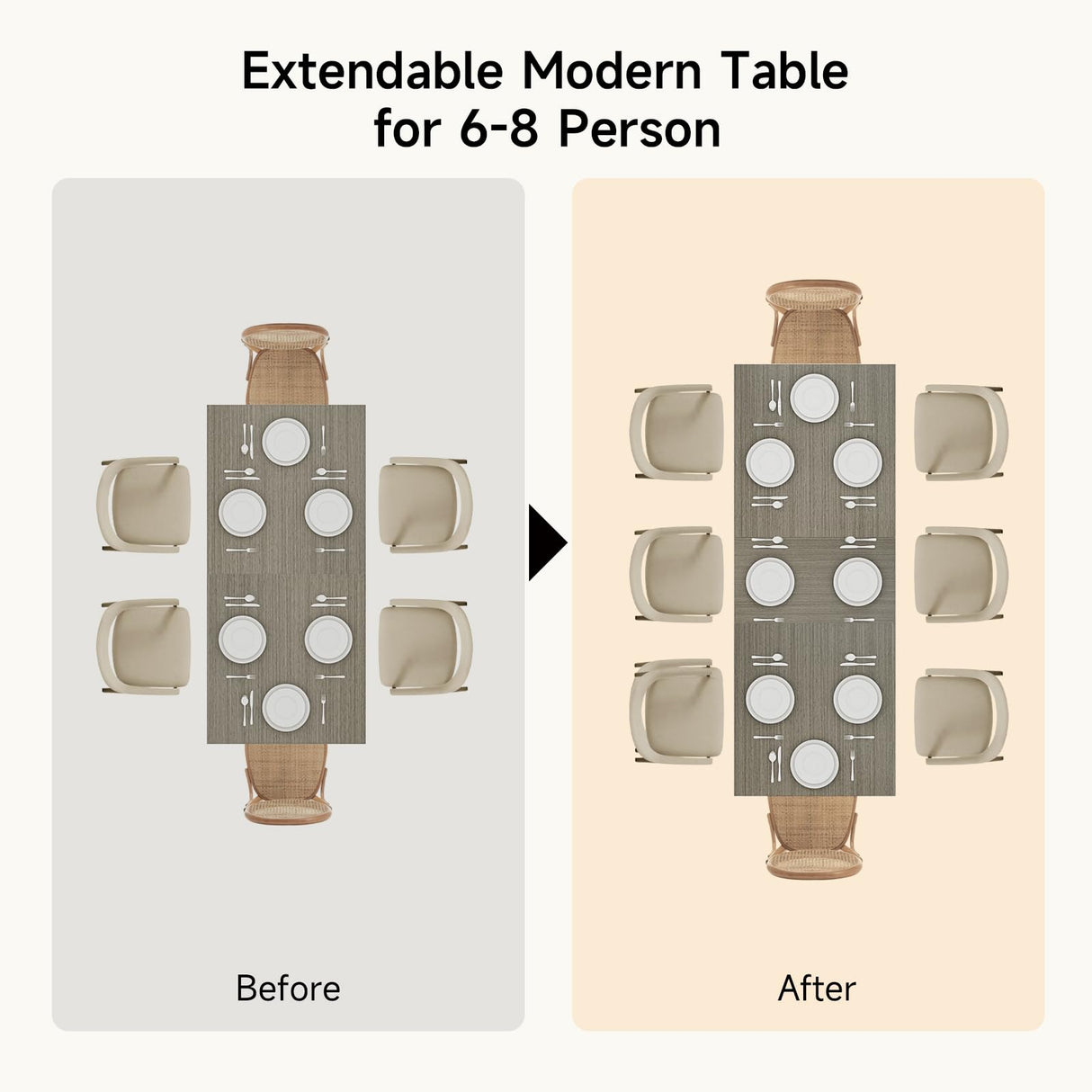 ONBRILL Extendable Dining Table, 78.74ā Large Kitchen Table for 6-8 People, Modern Rectangular Dinner Table for Kitchen, Dining Room & Living Room, Grey & Black