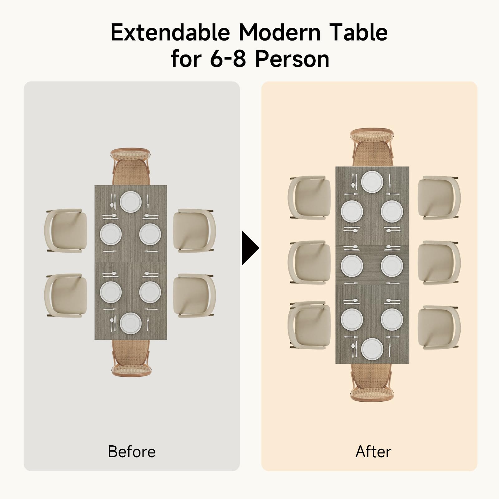 ONBRILL Extendable Dining Table, 78.74” Large Kitchen Table for 6-8 People, Modern Rectangular Dinner Table for Kitchen, Dining Room & Living Room, Grey & Black