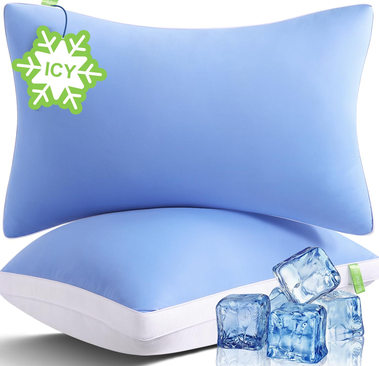Cooling Bed Pillows Standard Size Set of 2, Cool for Hot Sleepers, Soft Gusseted Hotel Down Alternative Pillow 2 Pack for Side Back Stomach Sleeper, Supportive, Pain Relief, Icy Blue, 20" x 26"