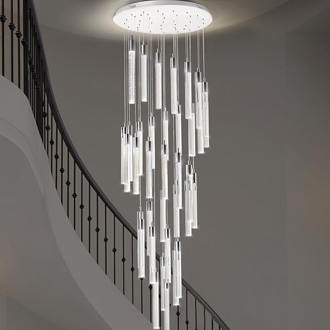 Large Crystal Chandelier – 20FT Adjustable 3-Color Lighting