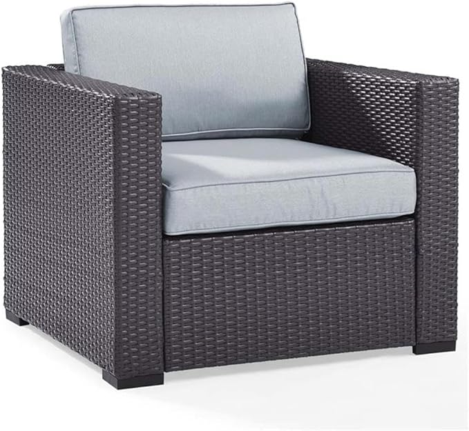 Biscayne Outdoor Chair, Wicker Patio Chairs for Porch, Deck, Balcony, Backyard, Brown with Mocha Cushions