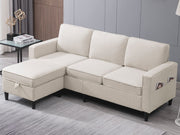78" W Convertible Combination Sofa, L-Shaped Sofa, Linen Couch