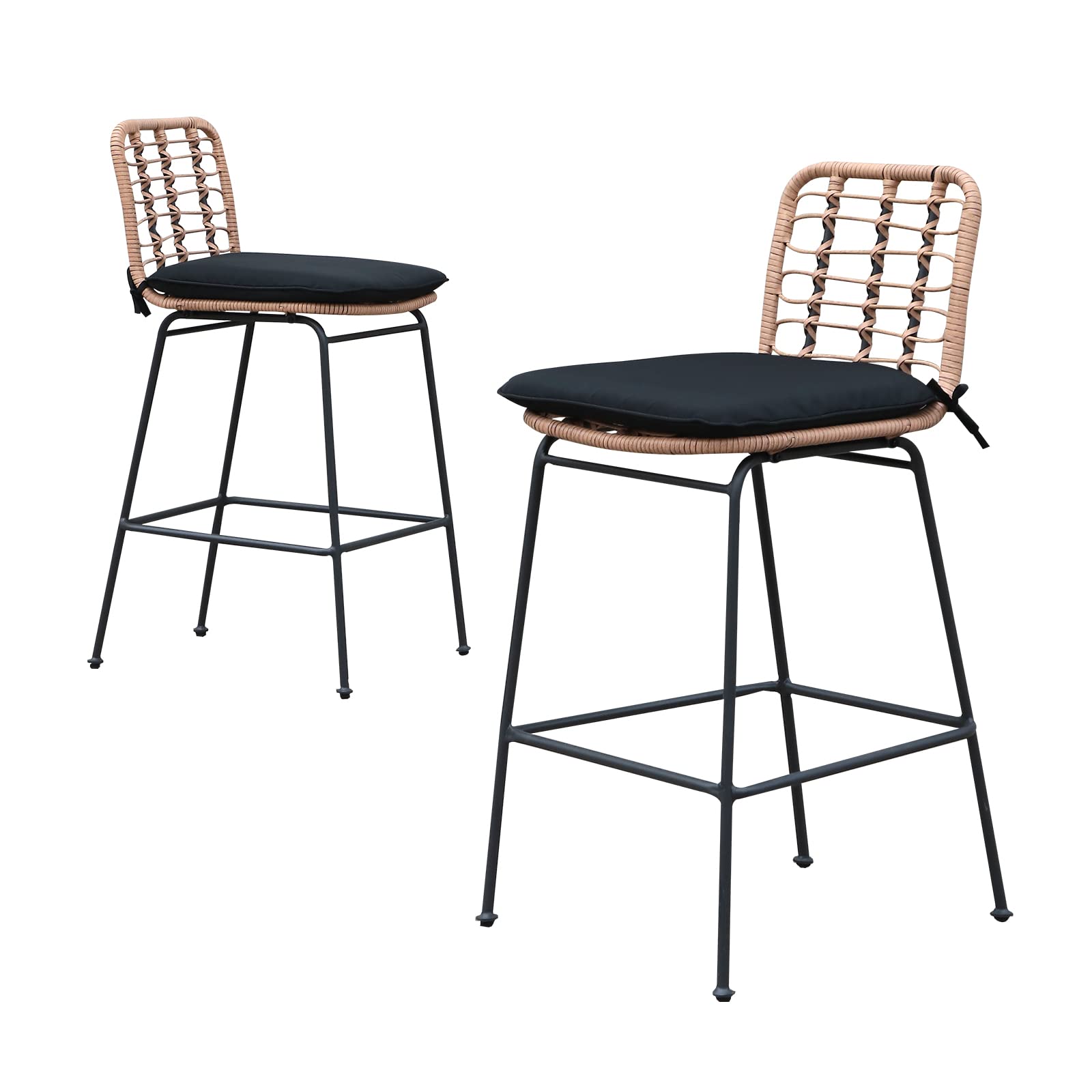 Outdoor Bar Stools Set of 2, Patio Counter Height Stools & Bar Chairs w/Footrest