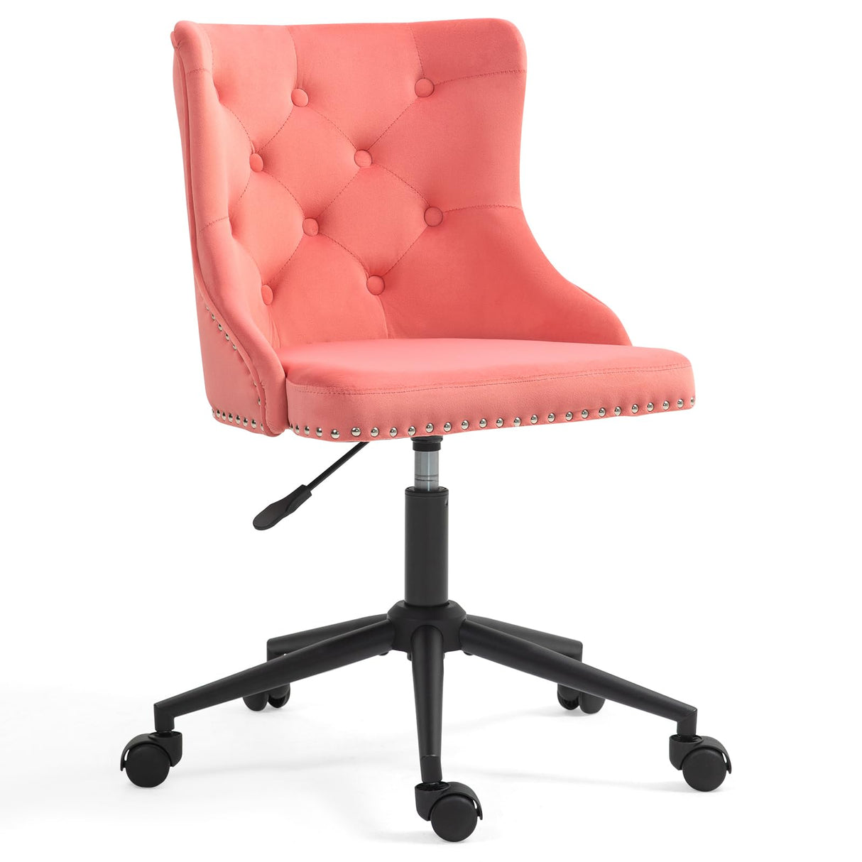 Velvet Upholstered Office Chair with Height Adjustable Base - Pink
