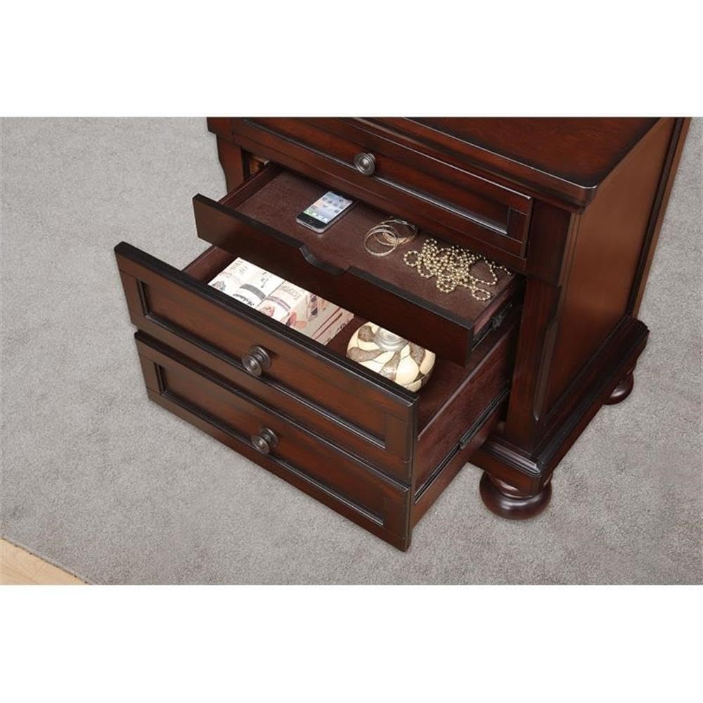 Traditional 3-Drawers Wood Bedside Nightstand in Brown Cherry