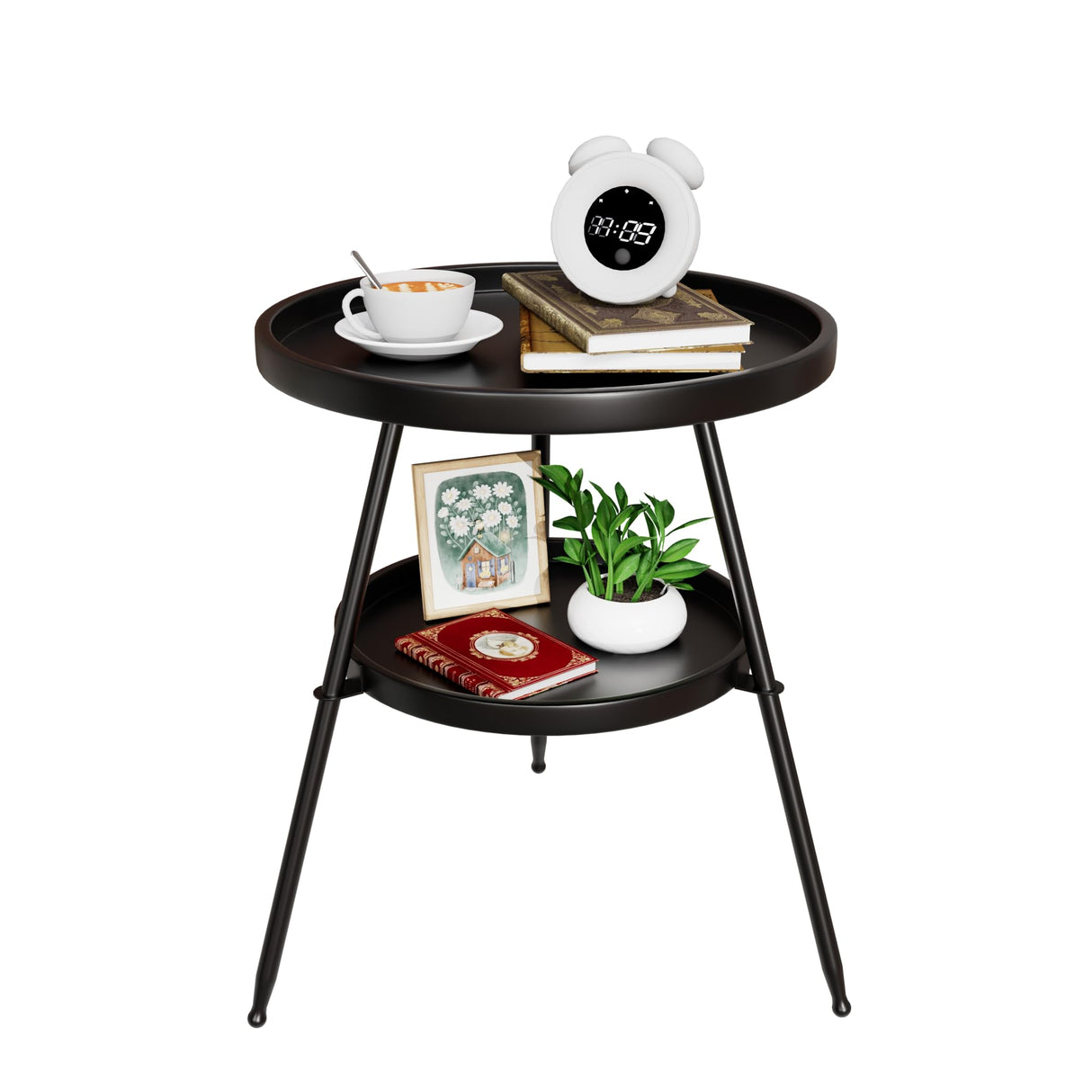 2 Tier Round End Tableļ¼Black Small Side Table Round Metal Coffee Tables Nightstand
