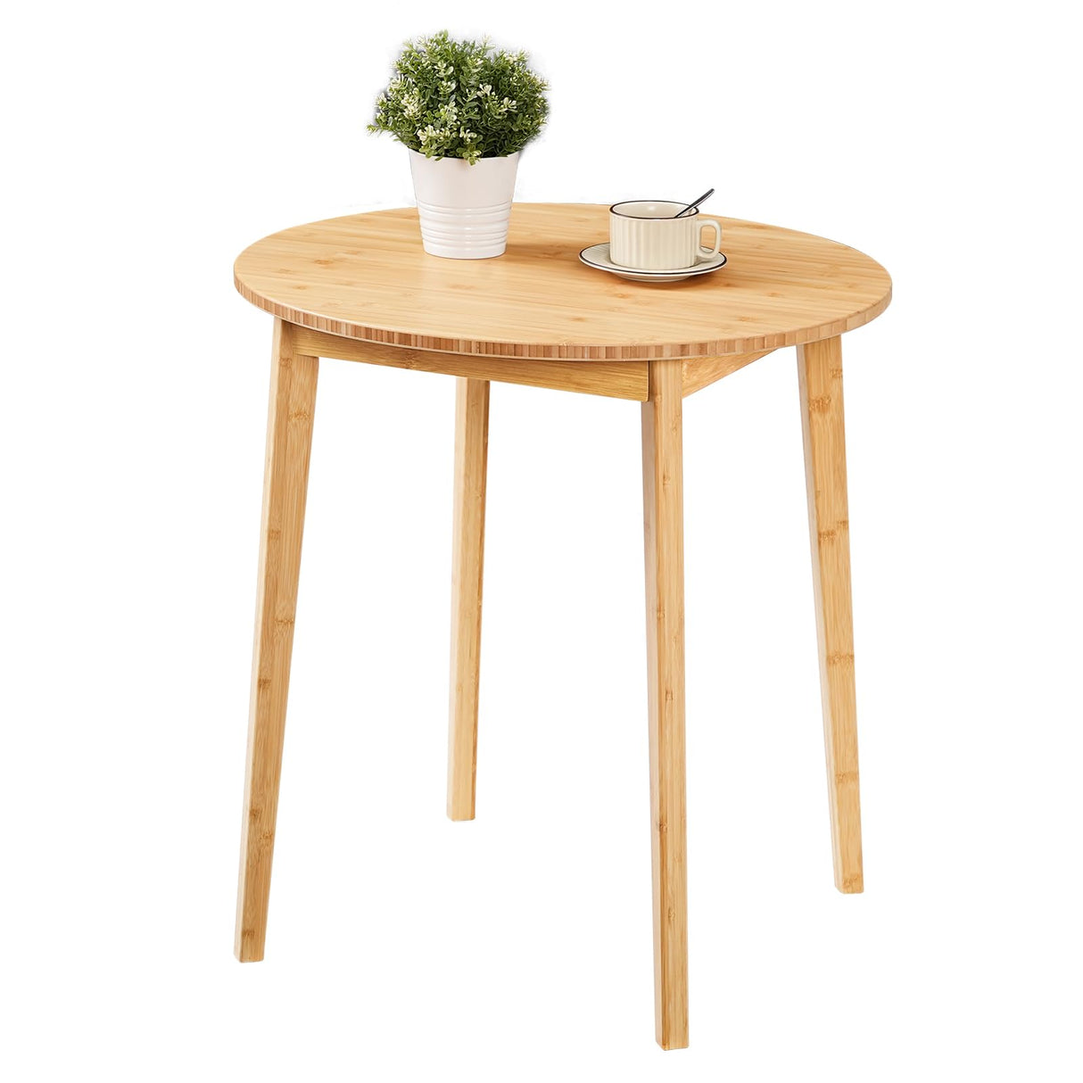 Round Bamboo Dining Table for 2 - 27.5" Compact Kitchen Table for Small Spaces