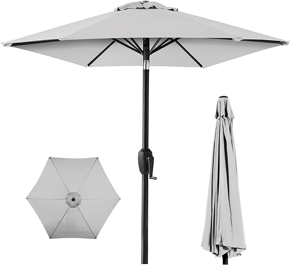 7.5ft Heavy-Duty Round Outdoor Market Table Patio Umbrella w/Steel Pole, Push Button Tilt