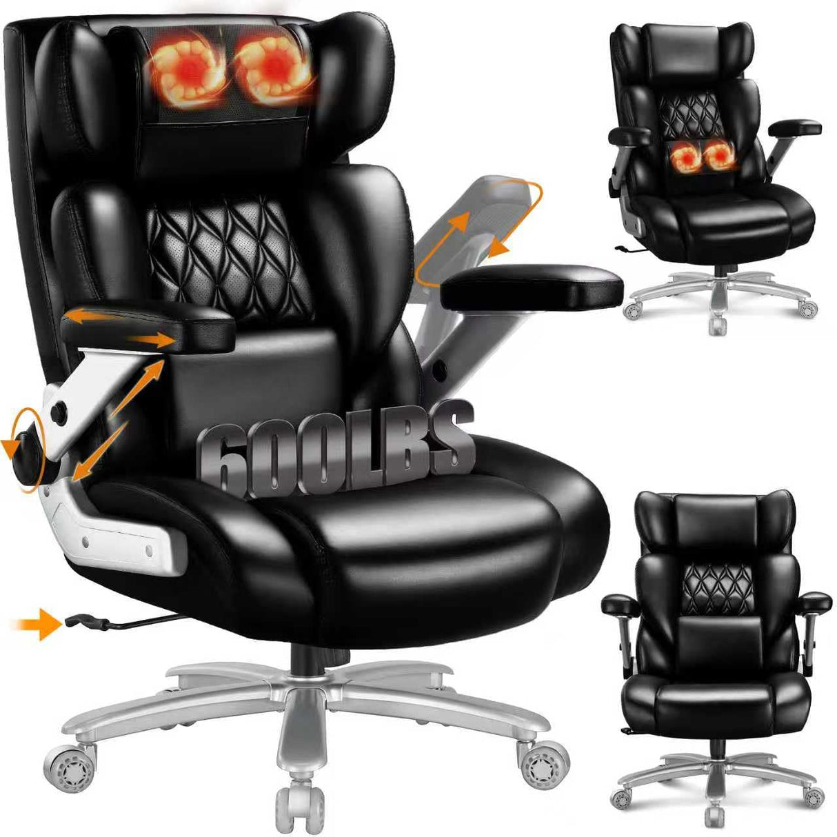 600lbs Big & Tall Office Chair with 3D Heated Massage and Lumbar Support