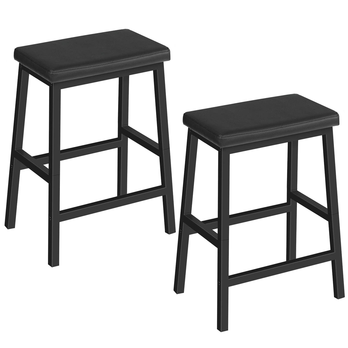 Bar Stools, 24" Set of 2 Bar Chairs, PU Leather Upholstered Breakfast Stools