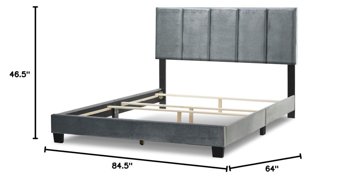 Silver Grey Velvet Queen Bed with Line Stitch Tufting