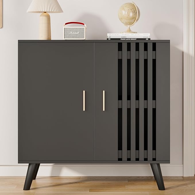 Century Walnut Storage Cabinet, Accent Cabinet with Solid Wood Legs