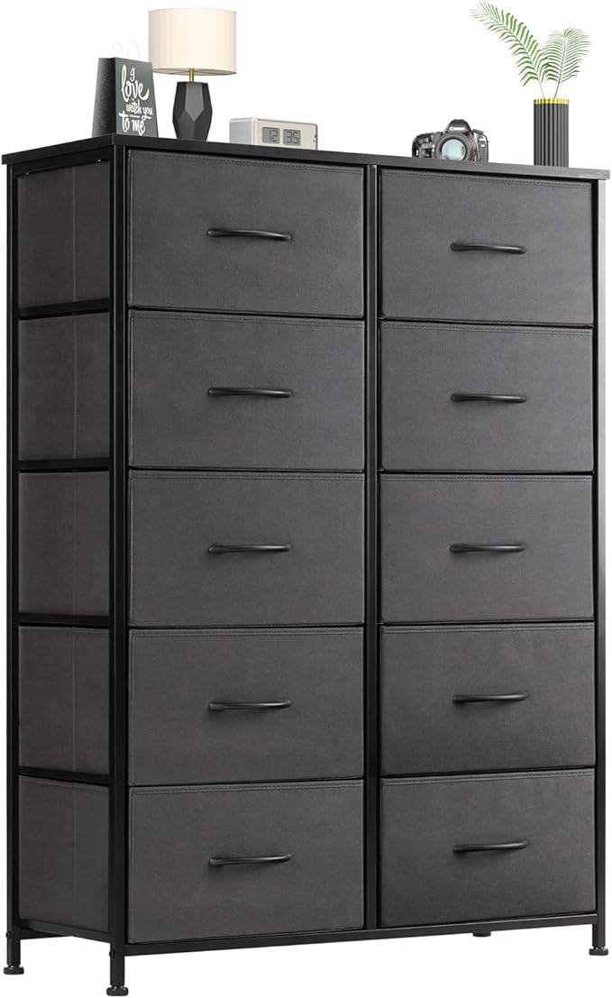 Dresser for Bedroom, Tall Dresser with 8 Drawers, Storage Tower with Fabric Bins, Double