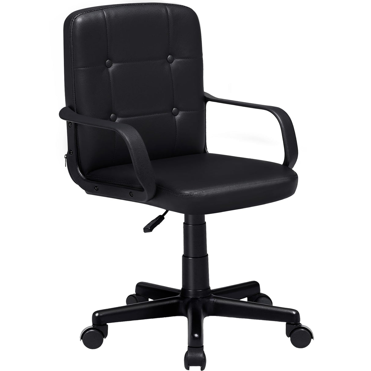 , Home Office Swivel Chairs PU Leather Height Adjustable with Wheels, Black