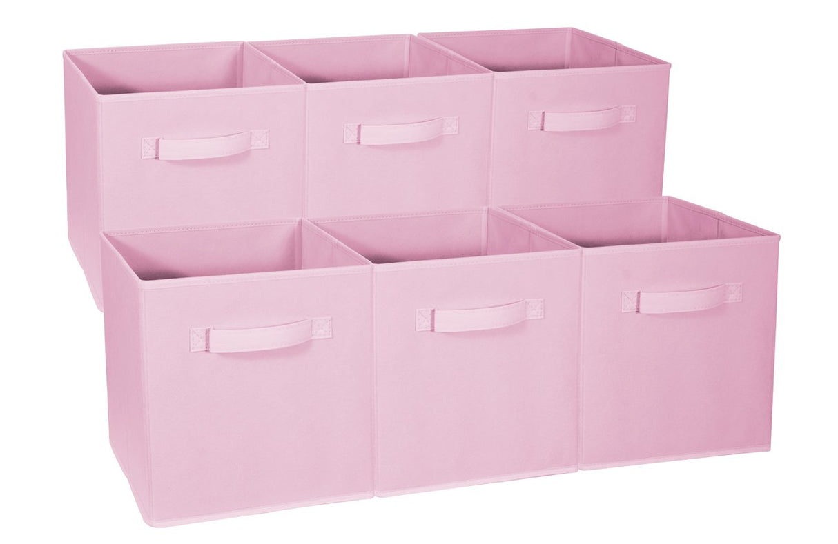 Kids Pink Dresser with 8 Drawers + 11 Inch Pink Cube Storage Bins (6 Pack) Bundle