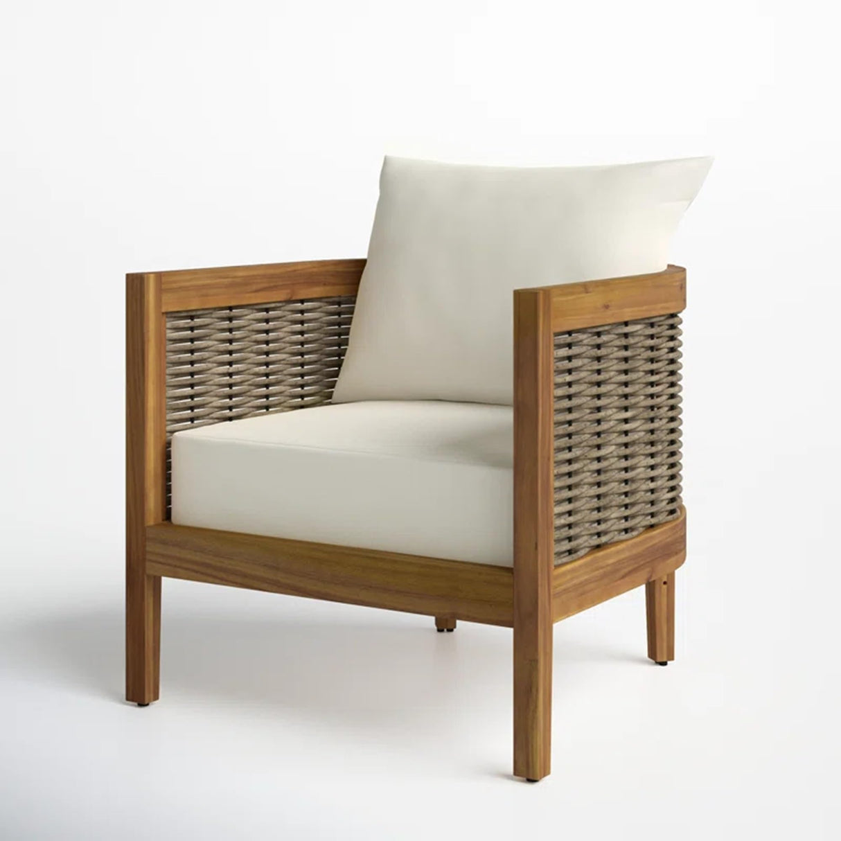 5-Piece Outdoor Acacia Wood Wicker Conversation Set with 3 Seater Sofa