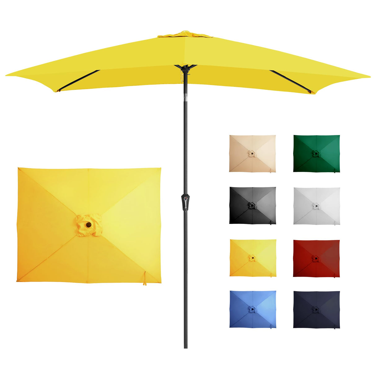 6.5x10FT Rectangular Patio Umbrella Outdoor Table Umbrella w/Push Button Tilt & Crank