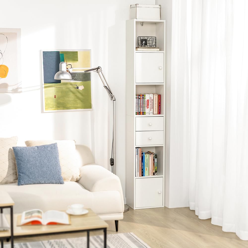 Bathroom Tall Slim Cabinet with 2 Drawers & 2 Doors, Bathroom Shelf