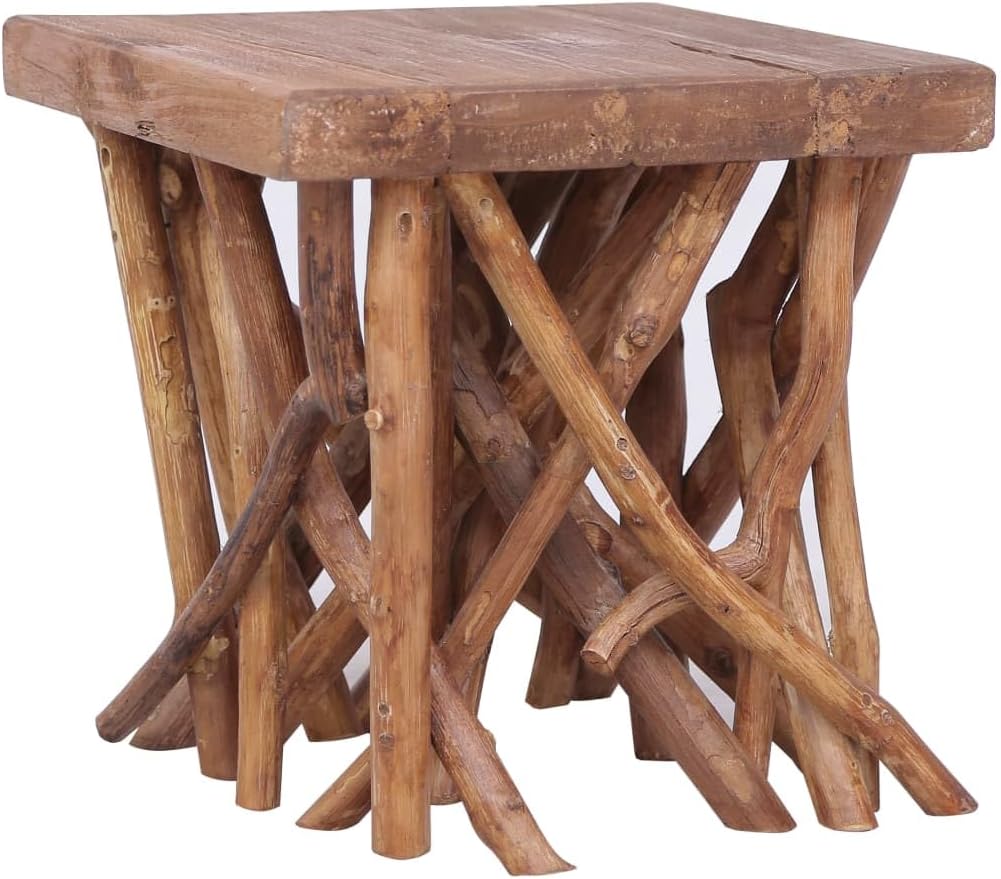 RustWood Solid Teak Log-Leg Coffee Table – Rustic Square Accent