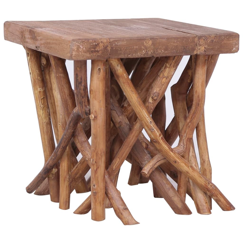 RustWood Solid Teak Log-Leg Coffee Table – Rustic Square Accent