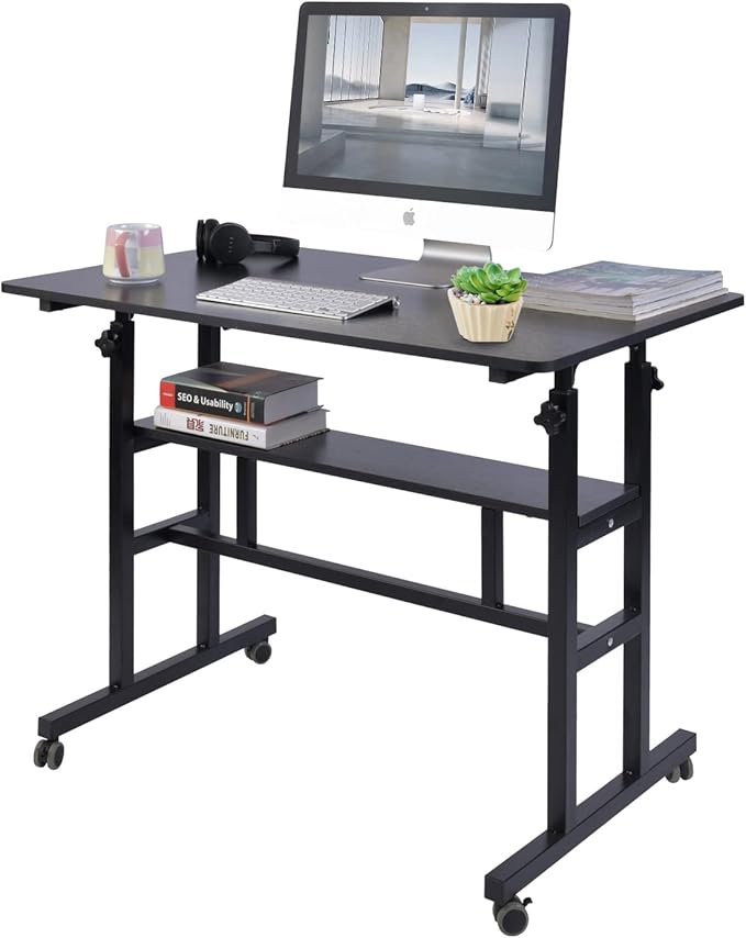 Adjustable Computer Desk with Double-Layer, Rustic