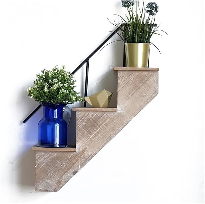 Floating Shelves Rural Solid Wood Shelving, Terrace Garden Layout Flower Shelving