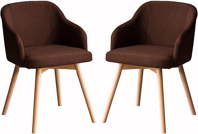 2PCS Dining Chair, Cotton Linen Cushion Back Chair, Home Log Leg Lounge Chair