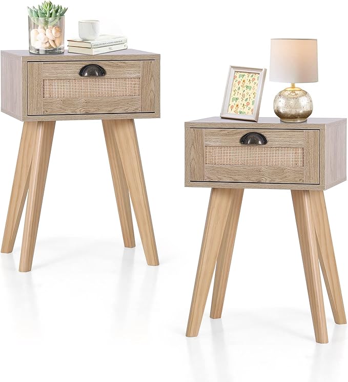 Rattan Cabinet Boho Dresser 3-Drawer Chest of Drawers/Accent Storage Cabinet/Nightstand