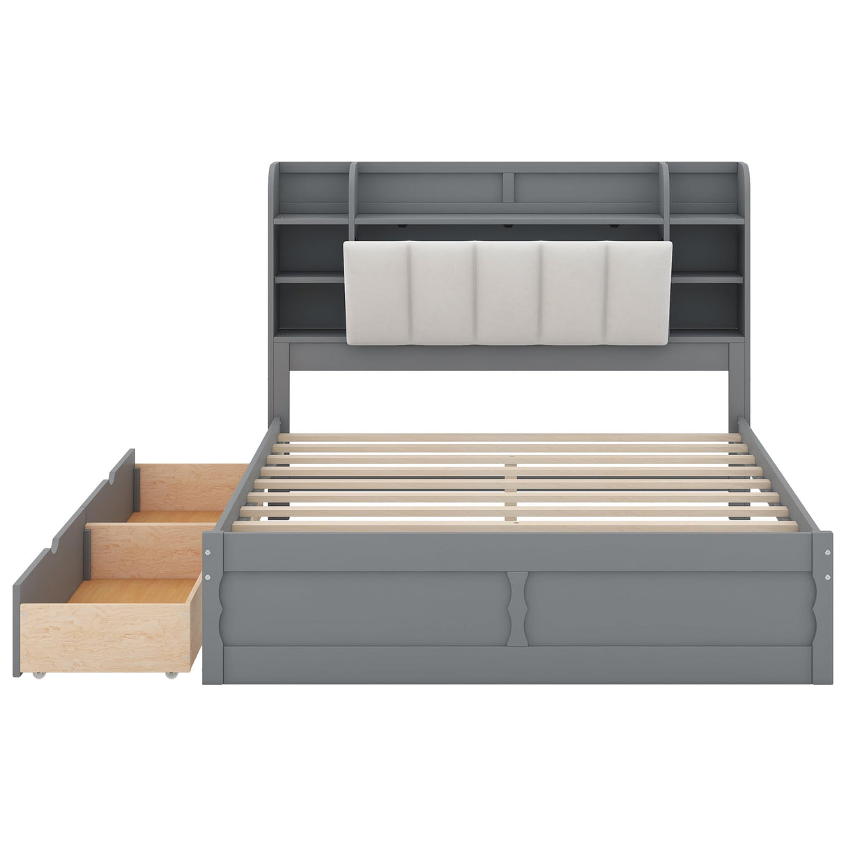 Queen Size Platform Bed with 2 Drawers, Wood Queen Size Platform Bed Frame