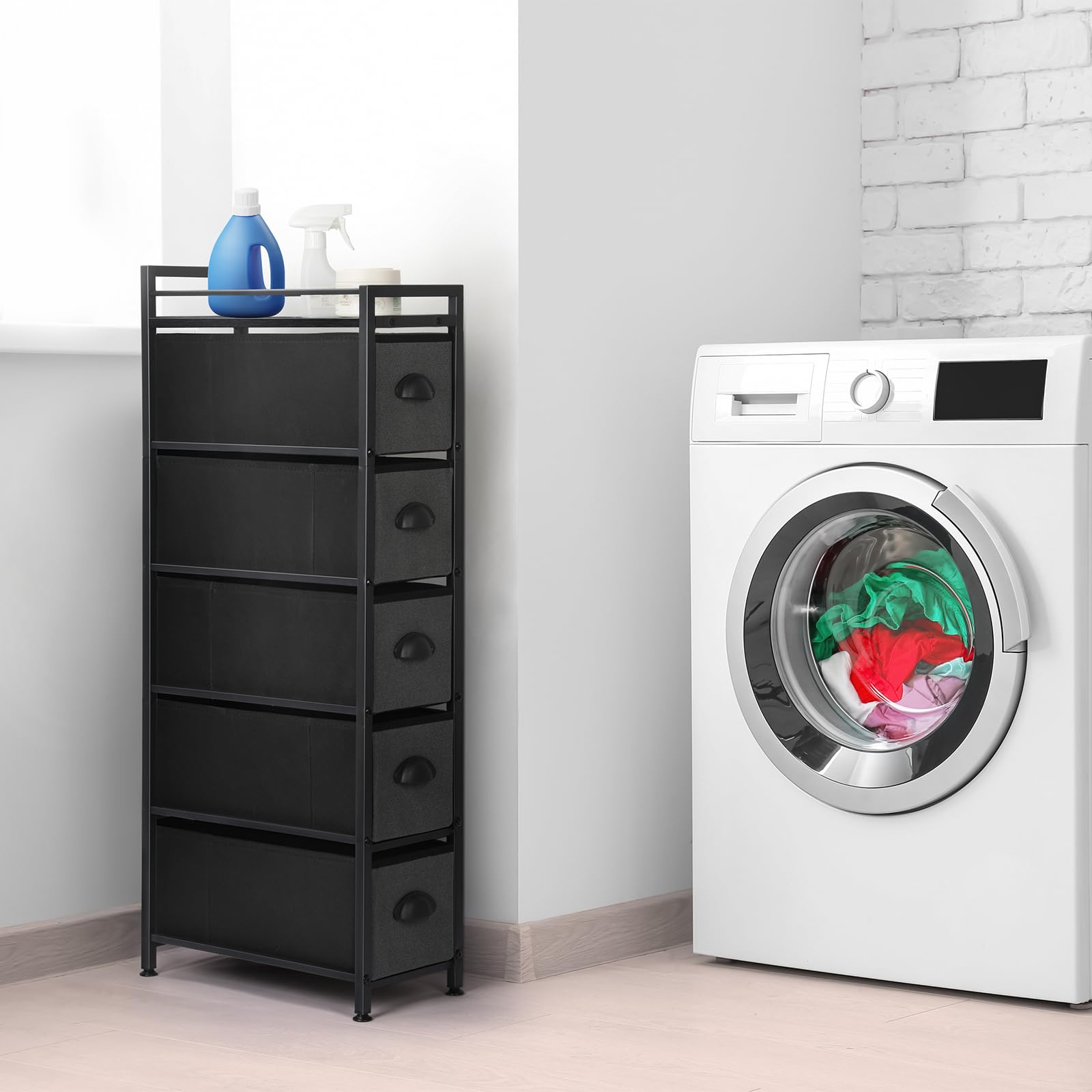 5 Drawers Narrow Dresser, Fabric Storage Cabinet