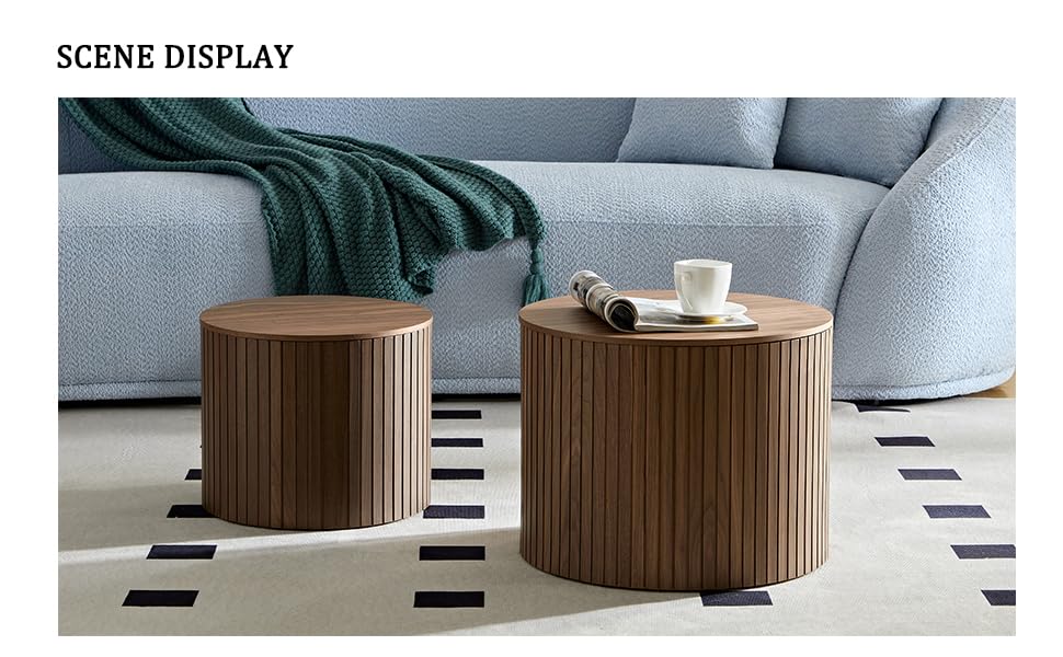 19Inch Nesting Coffee Table Set of 2,Modern Round Wooden Coffee Tables,Plenty