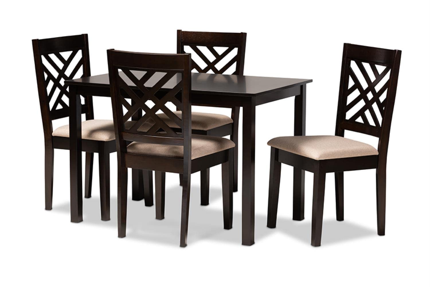 Modern and Contemporary Sand Fabric Upholstered Espresso Brown Finished Wood 5
