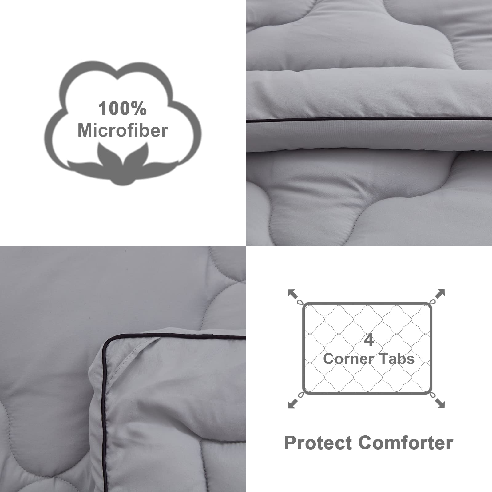 NexHome Comforter Duvet Insert - Quilted Comforters Queen Size, All Season Duvet, Down Alternative Bedding Comforter with Corner Tabs (Light Grey,Queen 88"x88")