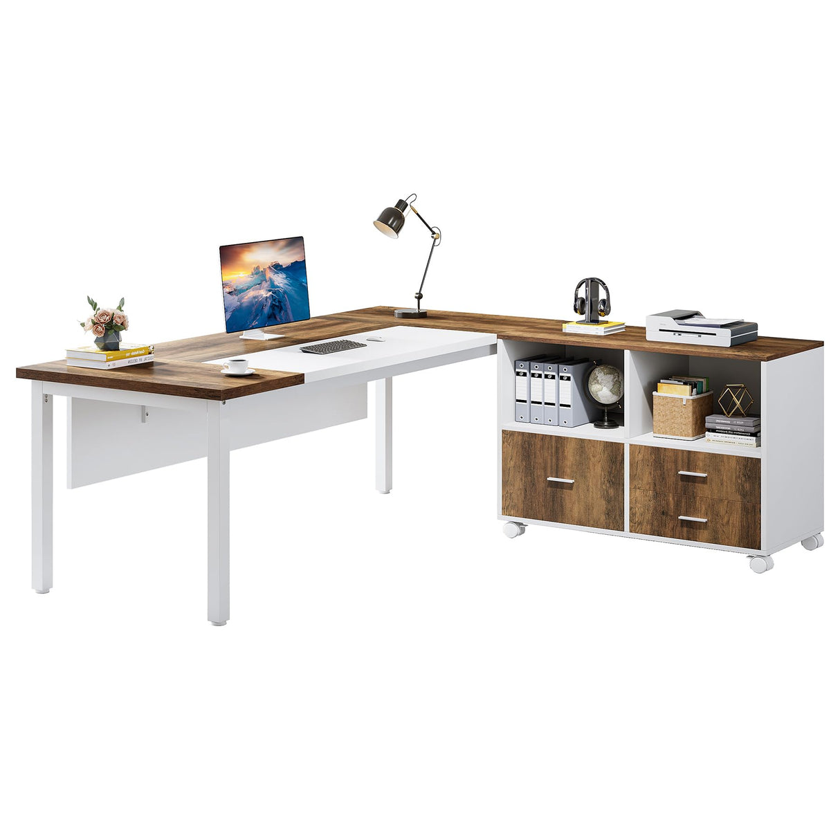 Office Desk with Cabient,63 inches L Shaped Computer Desk