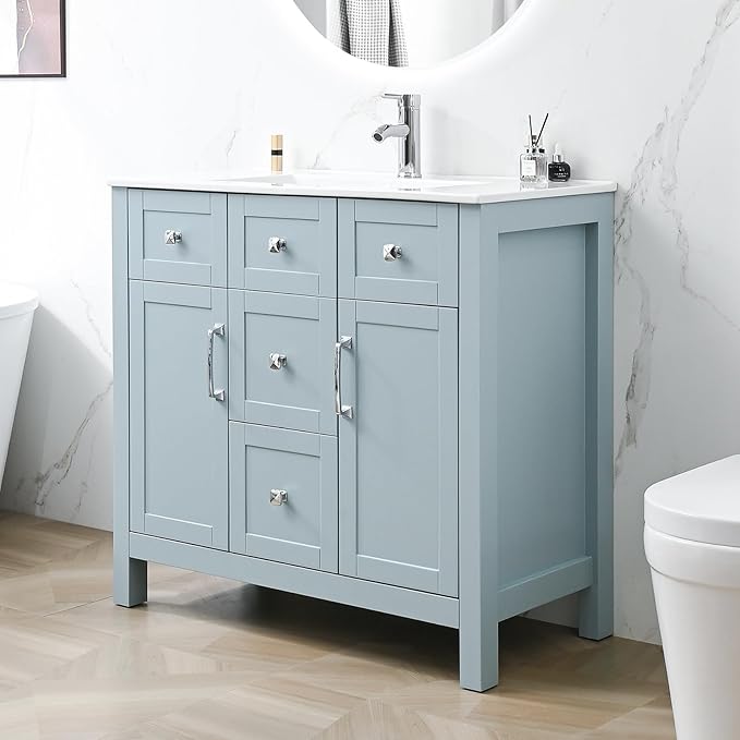 36-Inch Modern Bathroom Vanity with Sink, Large Freestanding Storage Cabinet