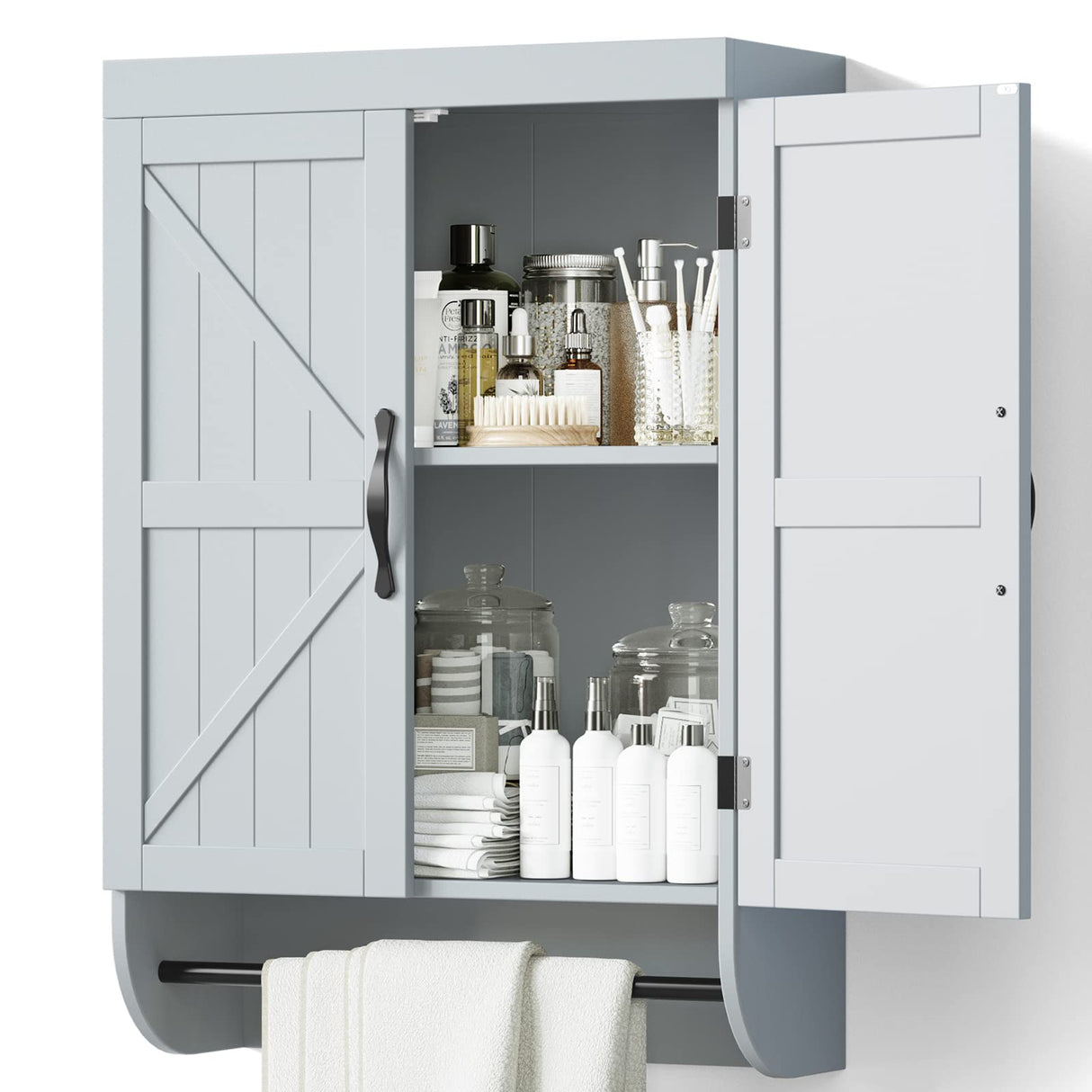 Bathroom Storage Wall Cabinet Over The Toilet with Adjustable Shelf, Space Saver 2-Door