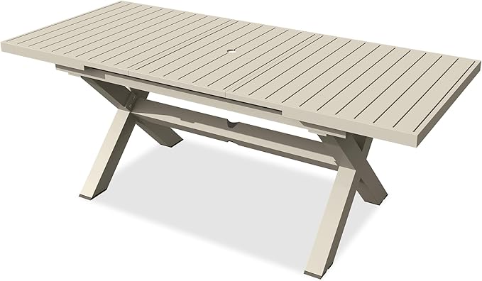 Expandable Outdoor Dining Table for 6-10 People - Aluminum Patio Table with Umbrella Hole