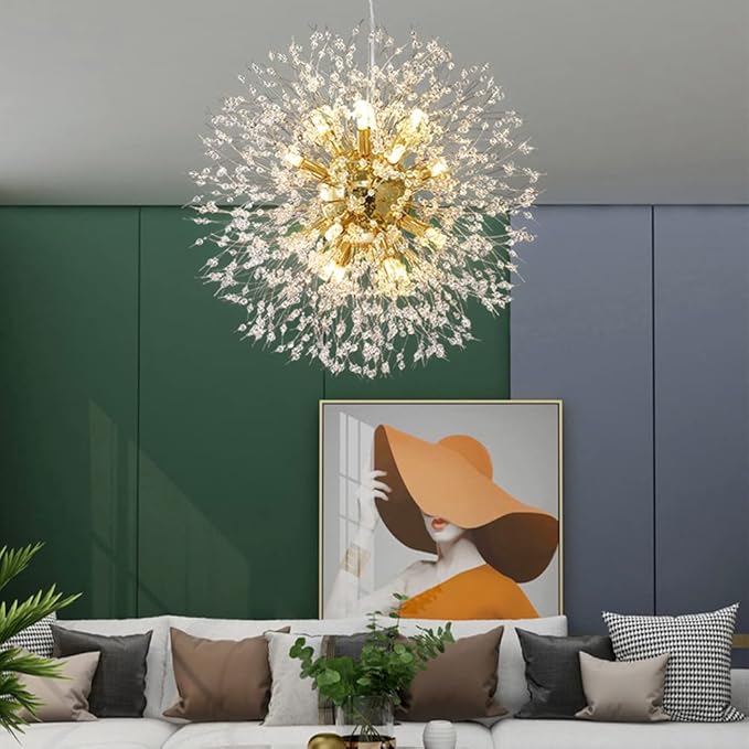 Modern Firework Chrome Crystal Chandeliers, Sputnik Dandelion Chandelier Light Fixture