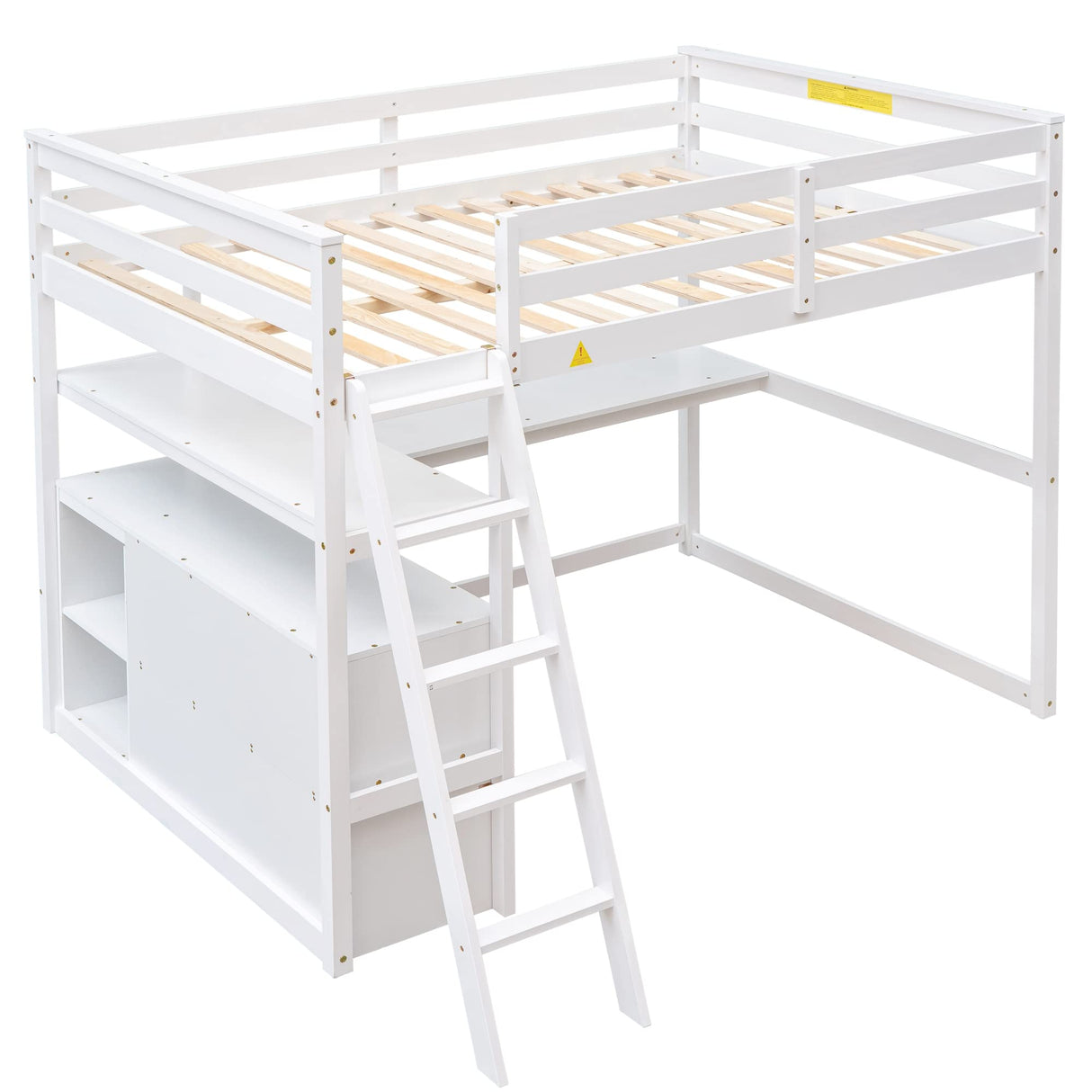 Full Size Loft Bed with Desk and Storage, Solid Wood Loft Bed Frame