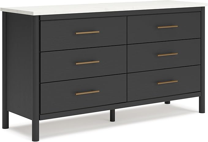 Cadmori Bohemian 6-Drawer Dresser with Safety Stop, Black & White