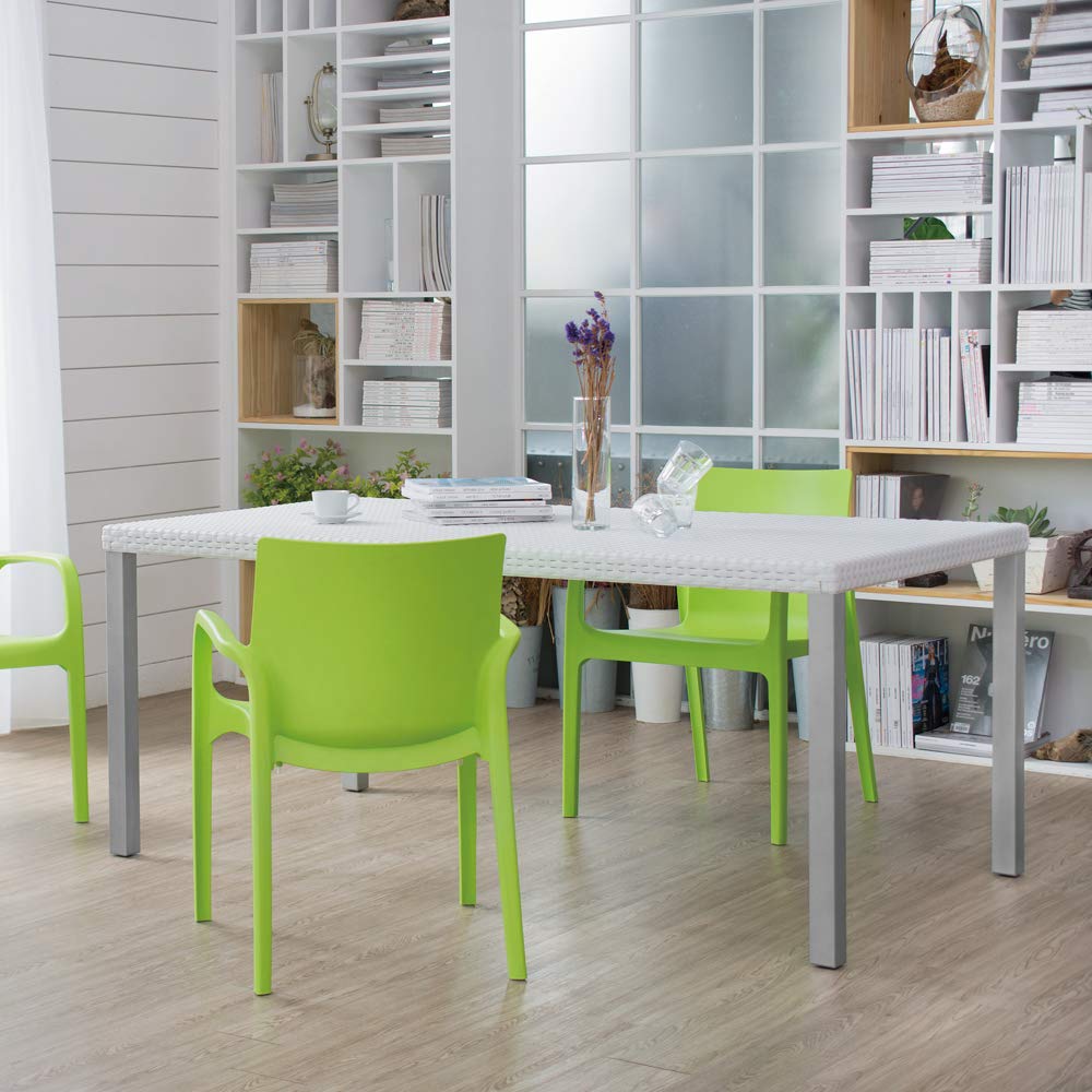 Oslo Family White_Rattan Dinning Table W/Alum Tube