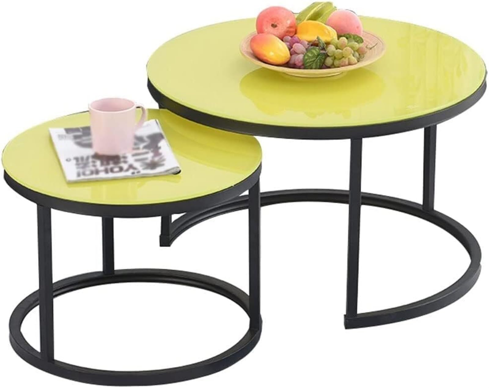 Modern Living Room coffe table Round Nesting Coffee Table Set Glass Top And Metal